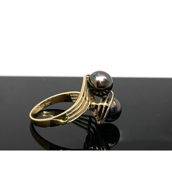 Black Purple Pearl Cocktail Ring 14k Yellow Gold Estate Jewelry Women's Size 6.5 - Picture 15 of 15